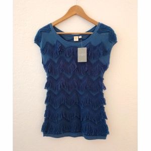 Anthropologie Yellow Bird blue shaggy zigzag-pattern sweater S